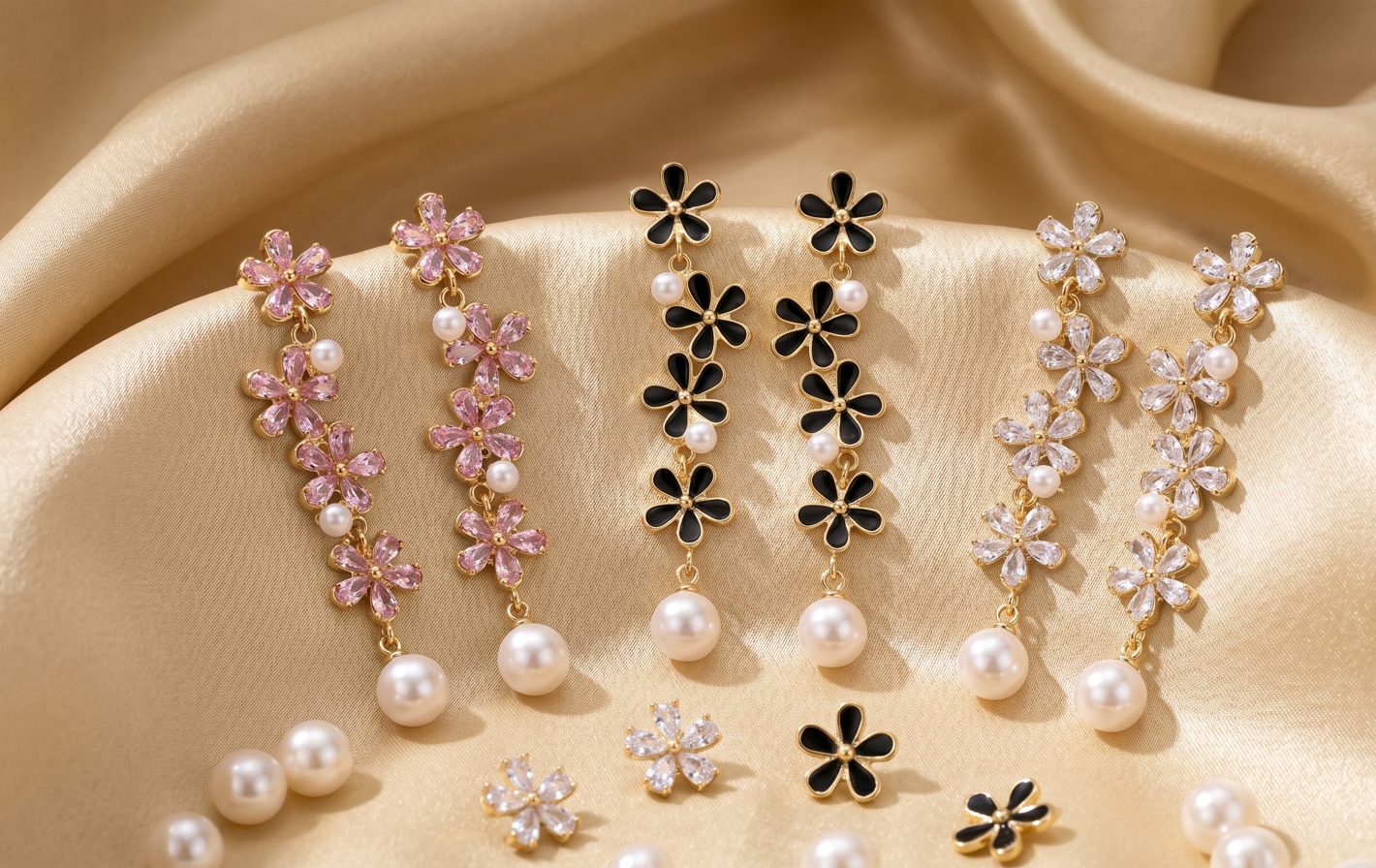 Cascading Floral Pearl Drop Earrings