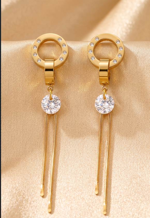 Geometric Interlocking Crystal Threader Earrings