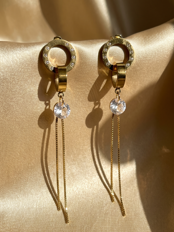 Geometric Interlocking Crystal Threader Earrings