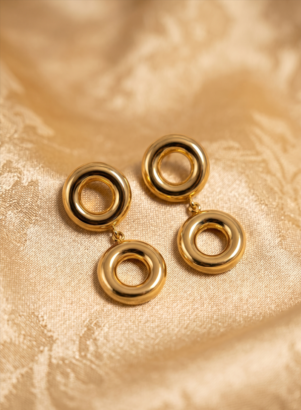 Sculpted Double Hoop Drop Earrings