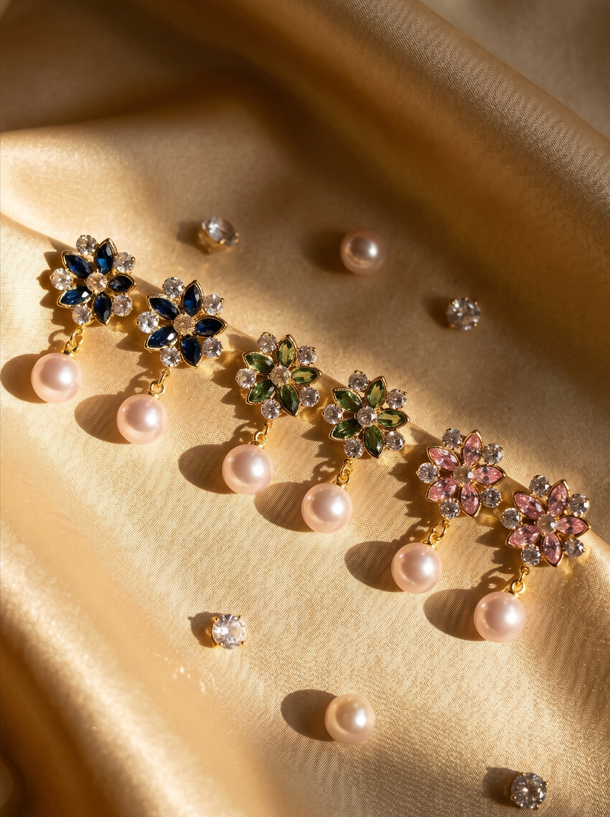 Floral Blossom Pearl Drop Earrings
