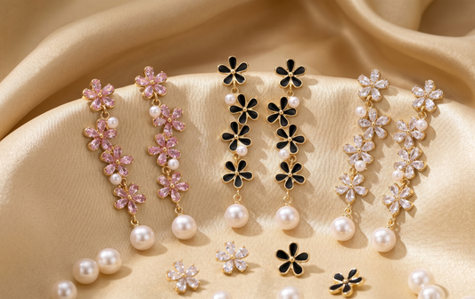Cascading Floral Pearl Drop Earrings