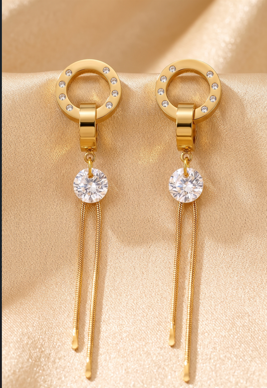 Geometric Interlocking Crystal Threader Earrings