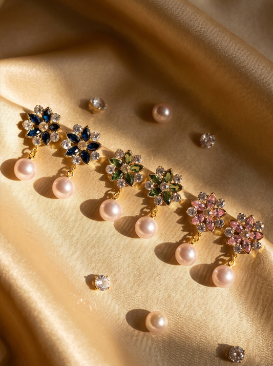 Floral Blossom Pearl Drop Earrings